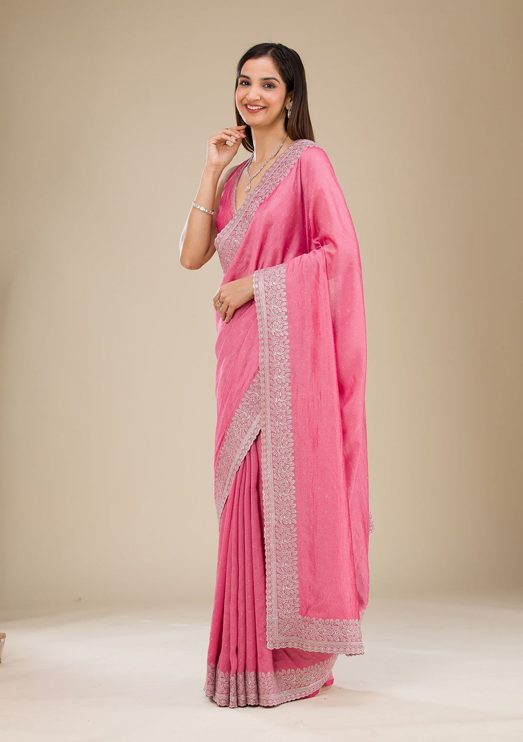Onion Pink Zariwork Soft Silk Saree