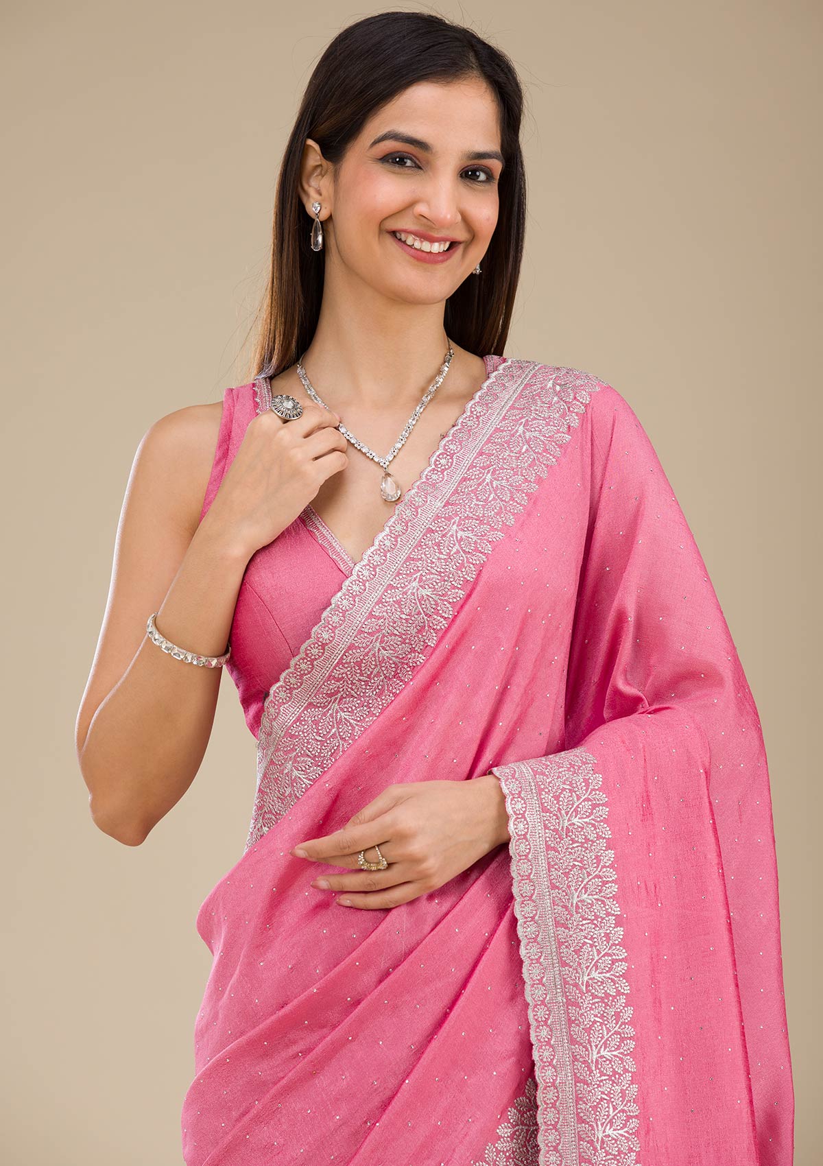 Onion Pink Zariwork Soft Silk Saree