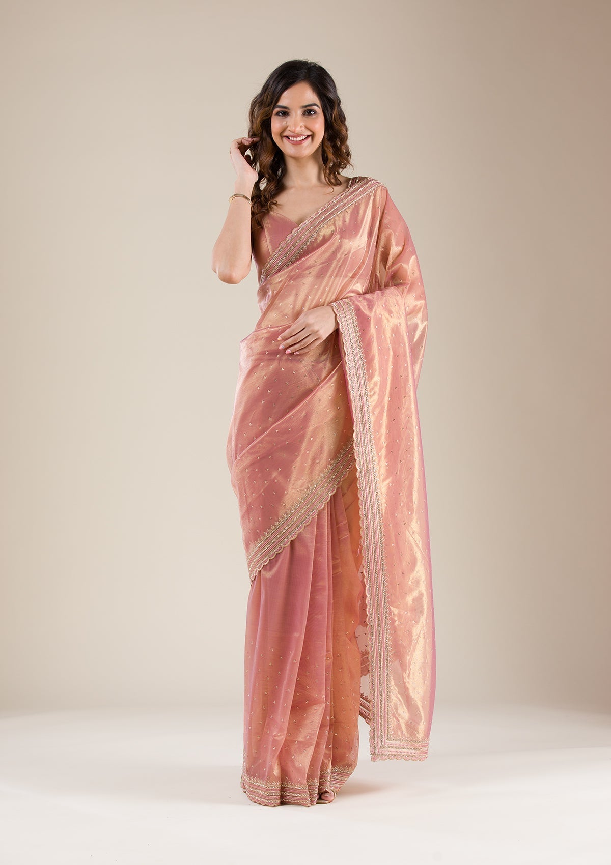 Onion Pink Zariwork Tissue Saree