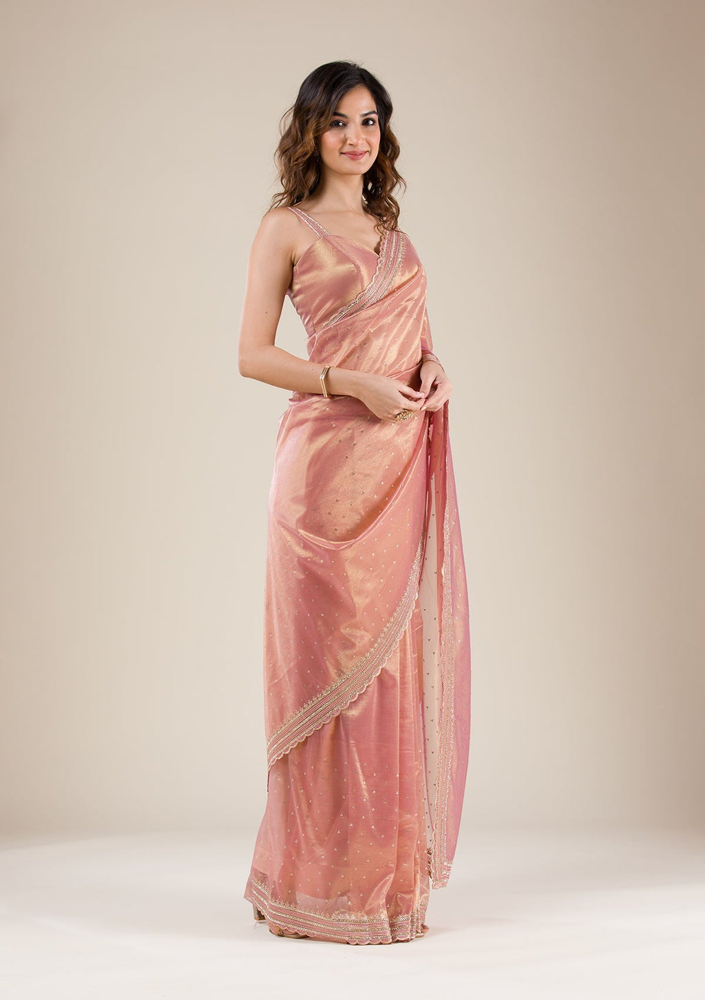 Onion Pink Zariwork Tissue Saree