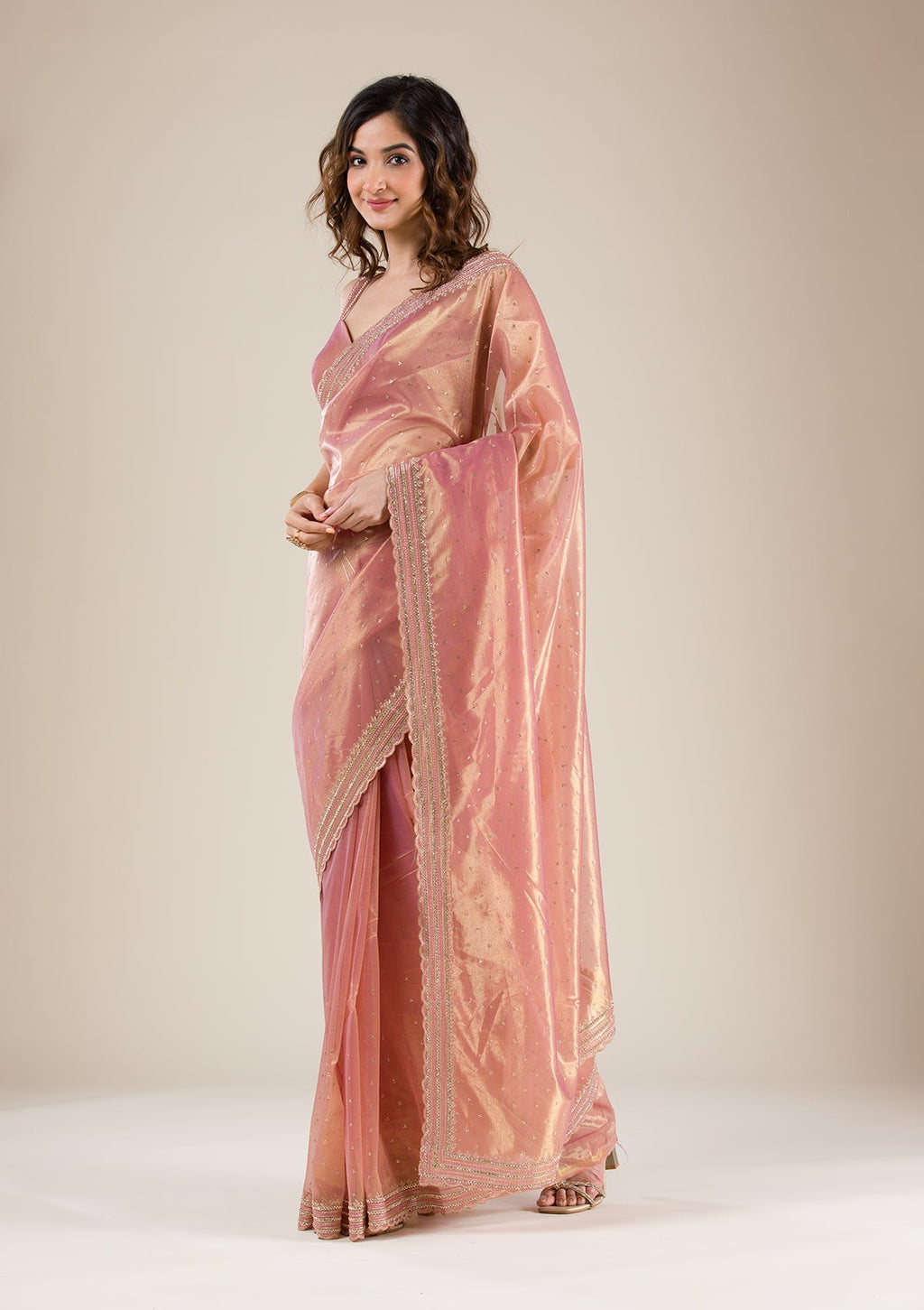 Onion Pink Zariwork Tissue Saree