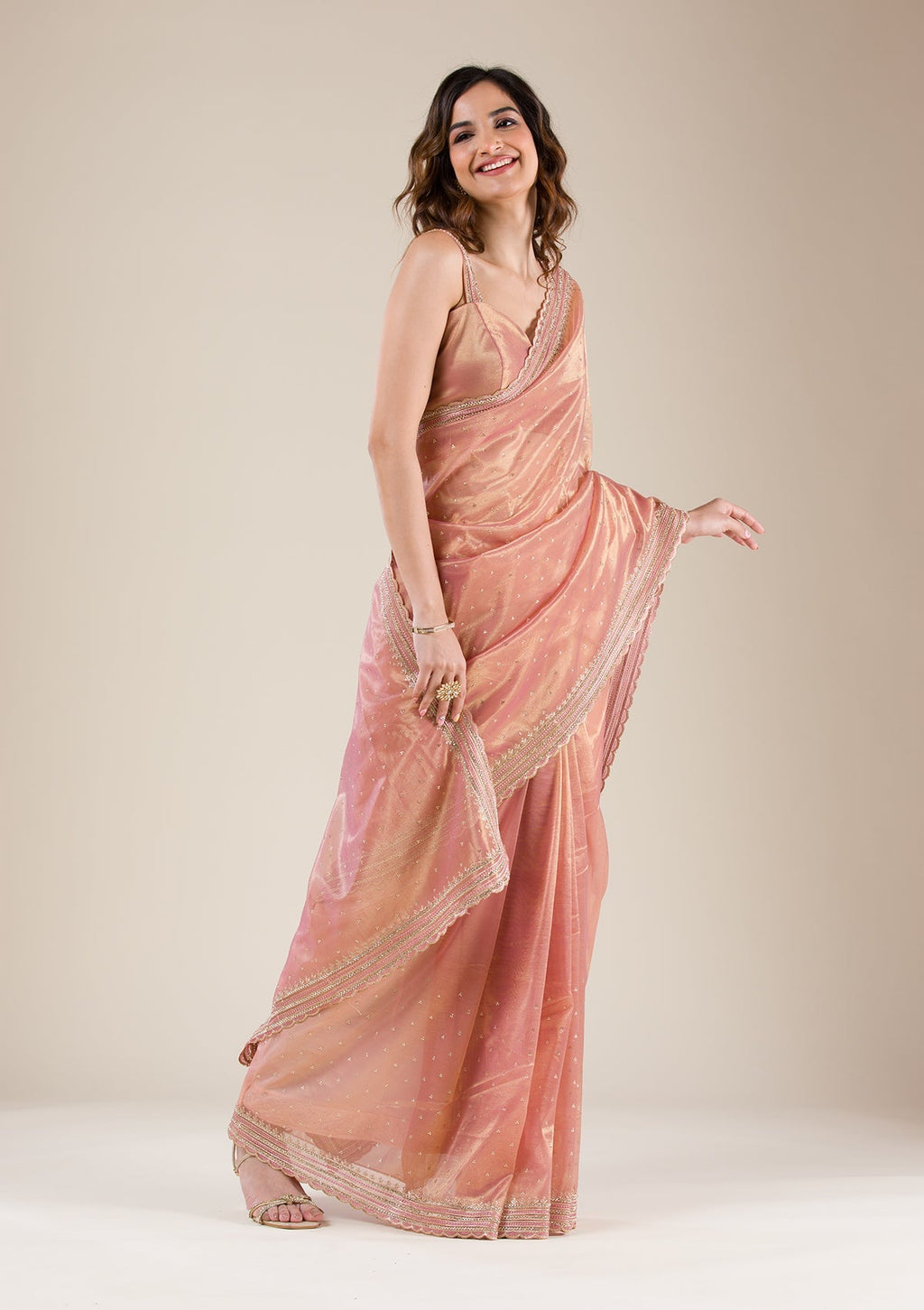 Onion Pink Zariwork Tissue Saree